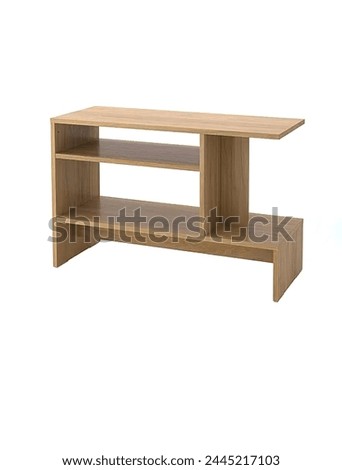 Furniture. Side table, rectangular top with three storeys made of oakwood in brown color. Royalty-Free Stock Photo #2445217103