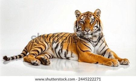Tiger lying down isolated on white Royalty-Free Stock Photo #2445222271
