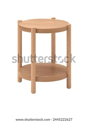 Furniture. Side table, round top with 4 pipe legs made of oakwood in natural veneer color. Royalty-Free Stock Photo #2445222627