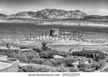 Scenic view of La Pelosa beach, one of the most beautiful seaside places of the Mediterranean, located in the town of Stintino, northern Sardinia, Italy Royalty-Free Stock Photo #2445222957