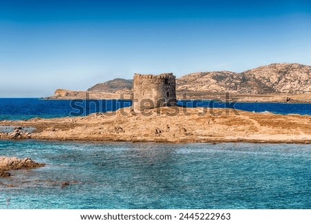 Scenic view of La Pelosa beach, one of the most beautiful seaside places of the Mediterranean, located in the town of Stintino, northern Sardinia, Italy Royalty-Free Stock Photo #2445222963