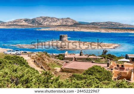 Scenic view of La Pelosa beach, one of the most beautiful seaside places of the Mediterranean, located in the town of Stintino, northern Sardinia, Italy Royalty-Free Stock Photo #2445222967