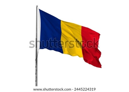 Waving Romania country flag, isolated, white background, national, nationality, close up