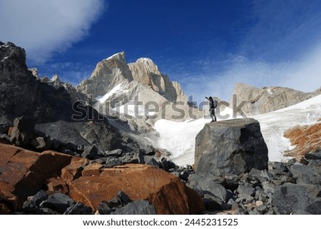 Looking up towards Monte Fitz Roy, El Chalten Massif, Argentine Patagonia, Argentina, South America