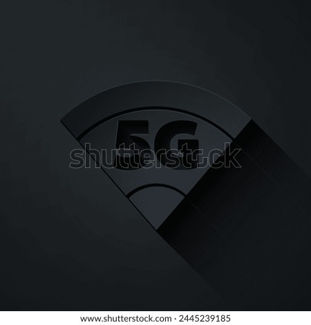 Paper cut 5G new wireless internet wifi connection icon isolated on black background. Global network high speed connection data rate technology. Paper art style. Vector