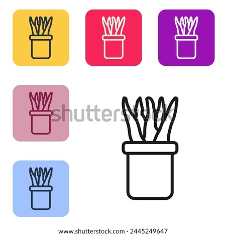 Black line Plant in pot icon isolated on white background. Plant growing in a pot. Potted plant sign. Set icons in color square buttons. Vector