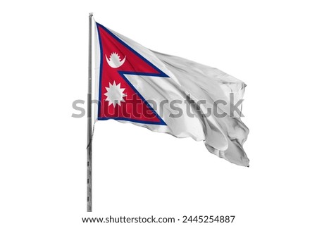 Waving Nepal country flag, isolated, white background, national, nationality, close up Royalty-Free Stock Photo #2445254887