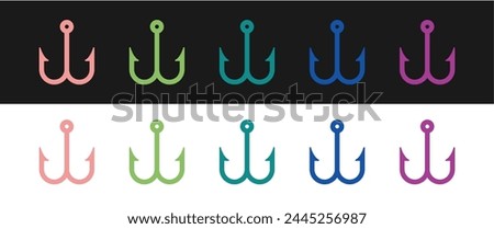 Set Fishing hook icon isolated on black and white background. Fishing tackle.  Vector