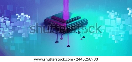 microchip brain neural of AI robot for high technology network, quantum computer processing, 3d illustration rendering