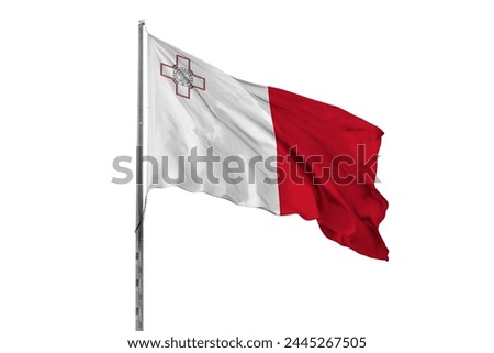 Waving Malta country flag, isolated, white background, national, nationality, close up