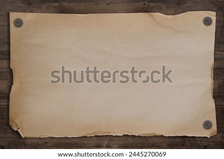 empty mock up, horizontal textural old paper, providing authentic and retro style, one sheet vintage textural paper on old wooden table, blackboard, restoration historical documents and manuscripts