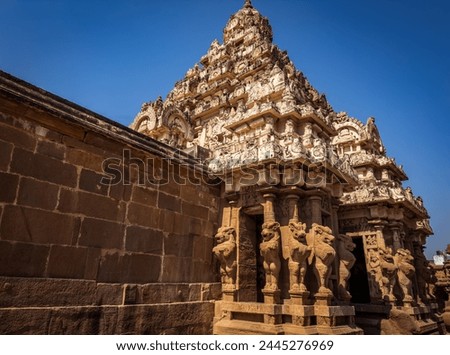 The Kailasanathar Temple also referred to as the Kailasanatha temple, Kanchipuram, Tamil Nadu, India. It is a Pallava era historic Hindu temple. Royalty-Free Stock Photo #2445276969