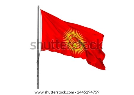 Waving Kyrgyzstan country flag, isolated, white background, national, nationality, close up