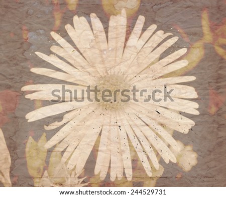 Grungy floral background with texture overlay. Closeup of  flower vintage color. Filtered image in retro style. Art floral background with paper texture overlay. 