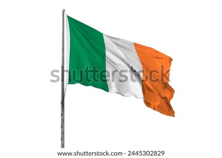 Waving Ireland country flag, isolated, white background, national, nationality, close up