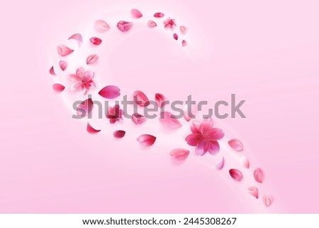 Sakura petals wind flying banner. Flower decoration on pink background.