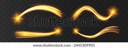 Light wave,shiny gold lines.Color glowing design element.Wavy bright stripes.Vector illustration.