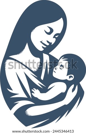 woman holding baby in her arms vector monochrome drawing