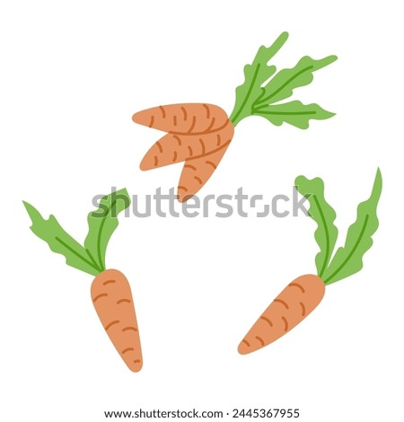 Clip art of hand drawn colored flat carrots. Sketchy hand drawn elements on white background. Ideal for decoration, stickers, greetings, banner and background. Spring concept
