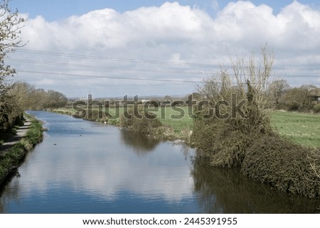 view of  The Chichester Ship Canal with the Cathedral spire in the background West Sussex England