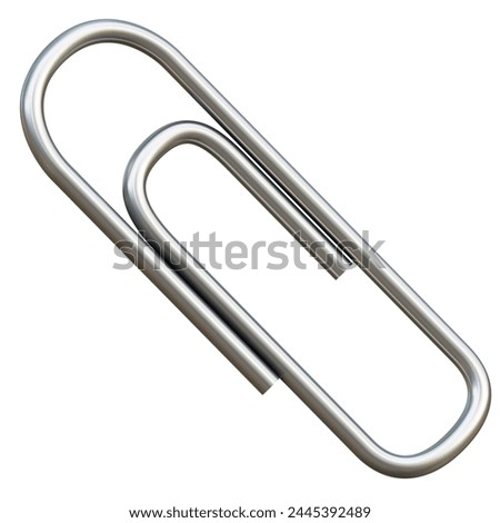 Metal clip. Office paper clip for important documents and files. 3D render illustration in cartoon style. Transparent background, isolation.