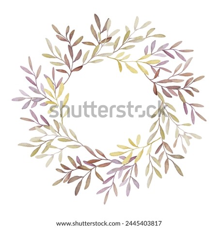 Spring Watercolor Wreath Illustration. Green Pink Floral Wreath Clipart. Hand Drawn Woodland Flower Wreath Clip Art