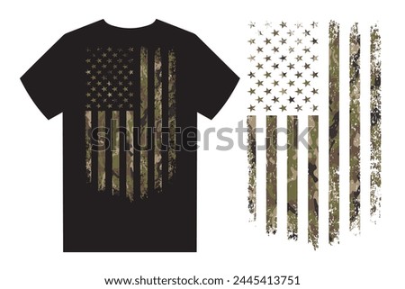American Vintage Flag with Camouflage T Shirt Design