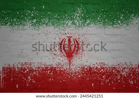 colorful painted big national flag of iran on a massive old brick wall