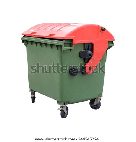 green garbage container isolated on white background