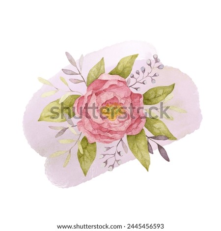 Gentle Peony Watercolor Illustration. Spring Flower Watercolor Clip Art. Woodland Flowers Hand Drawn Watercolor Composition