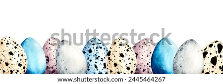 Watercolor border easter with colored eggs. Spring hand drawn illustration isolated on white background