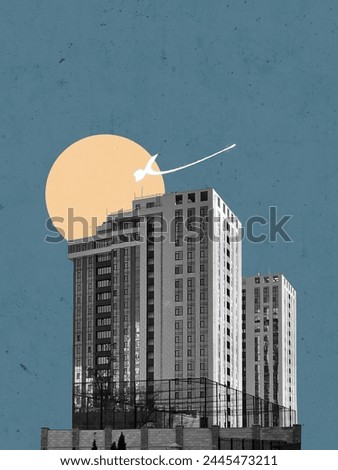 City Building Art Creative Collage Urban Architecture Office House Home Street Style Vintage Retro BAckground Copy Space Design Poster Post Banner Flyer Mockup Trend Texture Montage Modern Illustratio