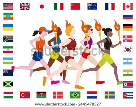 This is an illustration of a female torchbearer at an international sports event.