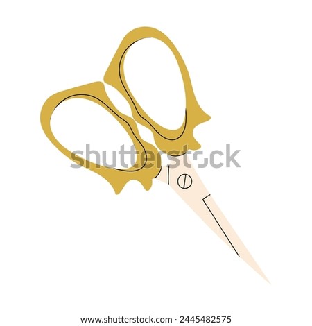 Green tailor scissors for cutting, cutting, grooming in flat style. Vector stock cartoon illustration of closed scissors on isolated white background. Metal blades
