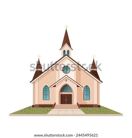 Orthodox church building. isolated vector illustration suitable for maps, prints, infographics, greeting cards and posters. A beautiful historical facade of cathedral on a white background. Clip-art.
