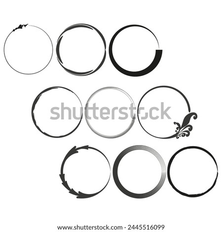 Brushstroke circles set. Varied round shapes. Ink and paint design elements. Vector illustration. EPS 10.