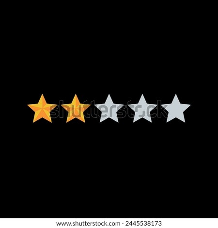 Two gold stars icon with white five to 3 stars in a line vector clip art.