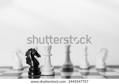 Chess pieces in successful competition, strategy, teamwork, management or leadership.