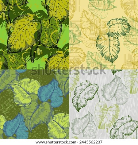 Seamless tropical pattern with exotic leaves and plants jungle pattern for covers, backgrounds, decor, presentations. Tropical monstera leaves.