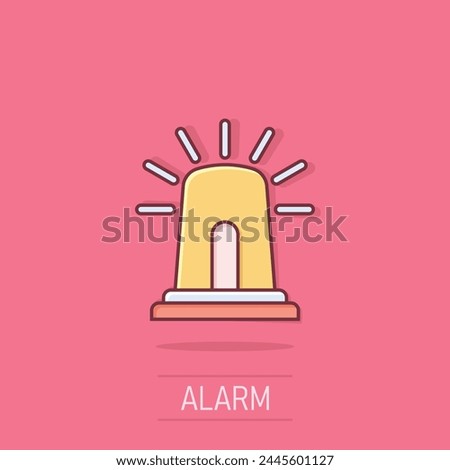Emergency alarm icon in comic style. Alert lamp cartoon vector illustration on isolated background. Police urgency splash effect sign business concept.