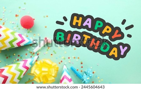 Happy Birthday Happy birthday to you text with balloon and confetti decoration element for birth day celebration greeting card design. Vector illustration Birthday cake vector background design. Happy