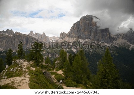 Tofana di Rozes in summer mist in the Dolomites, Italy, Europe Royalty-Free Stock Photo #2445607345