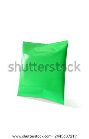 Grey or green Food snack packaging mockup photo shooting. Blank plain Pack shot product pillow bag isolated on white background, template for packaging label design   