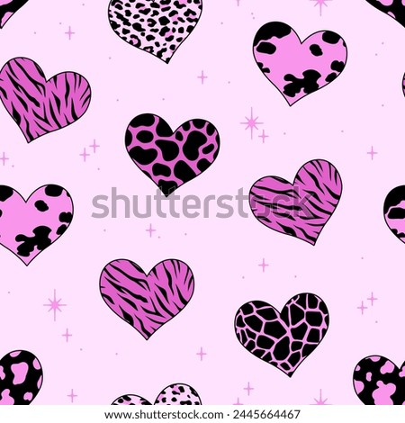 Seamless pattern with hearts. Y2k retro style. Vector background. Animal print.