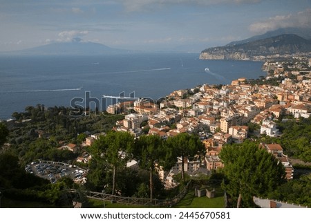 View of Vesuvio and Terrheinian Sea from above Sorrento, Costiera Amalfitana (Amalfi Coast), UNESCO World Heritage Site, Campania, Italy, Europe Royalty-Free Stock Photo #2445670581