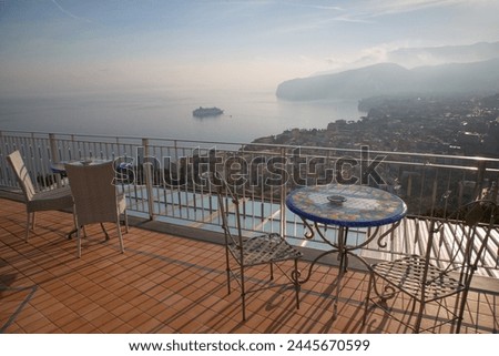 View of Sorrento and Tyrrhenian Sea from above Sorrento, Costiera Amalfitana (Amalfi Coast), UNESCO World Heritage Site, Campania, Italy, Europe Royalty-Free Stock Photo #2445670599