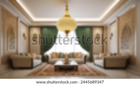 Islamic interior design abstract background. Defocus wallpaper of the arabian interior with ornamen decoration.