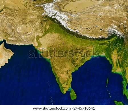 India. This image, showing India and the surrounding region, was composited using cloudfree pixels collected between January 1, 2015 and May. Elements of this image furnished by NASA.