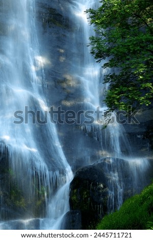 Pistyll Rhaeadr waterfall near Llanrhaeadr-ym-Mochnant, early morning light in June, Powys, Wales, United Kingdom, Europe