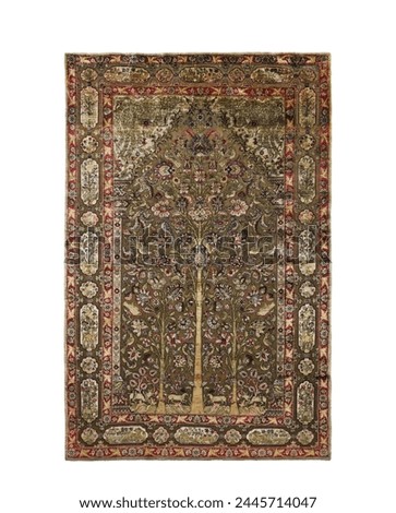Ornate Antique Oriental Rug with Elaborate Floral Patterns - Isolated on White Background, Clipping Path Included Royalty-Free Stock Photo #2445714047